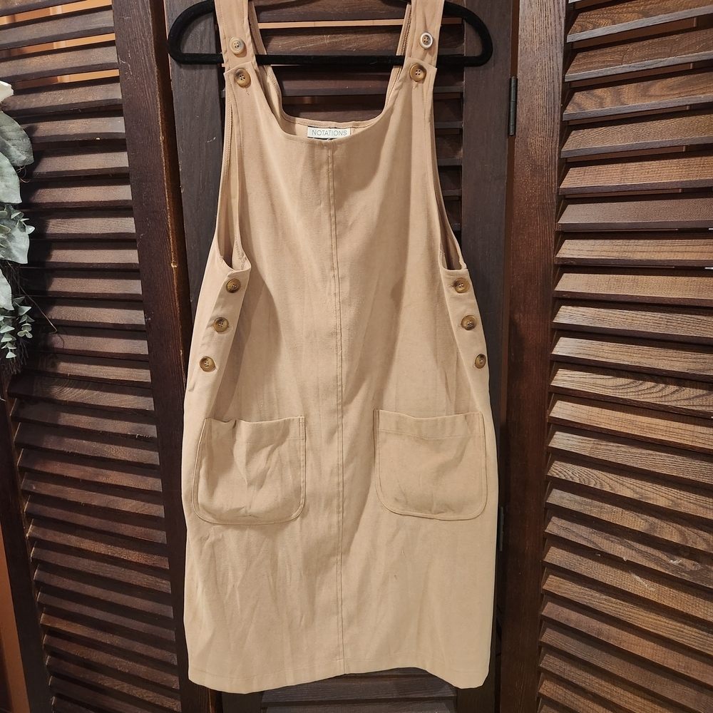 Notations Tan Button-Accent Dress